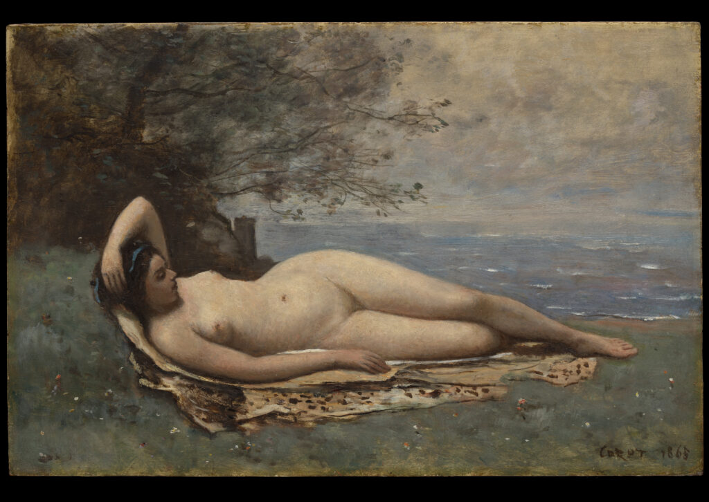 Nude figure seated by the sea by Camille Corot