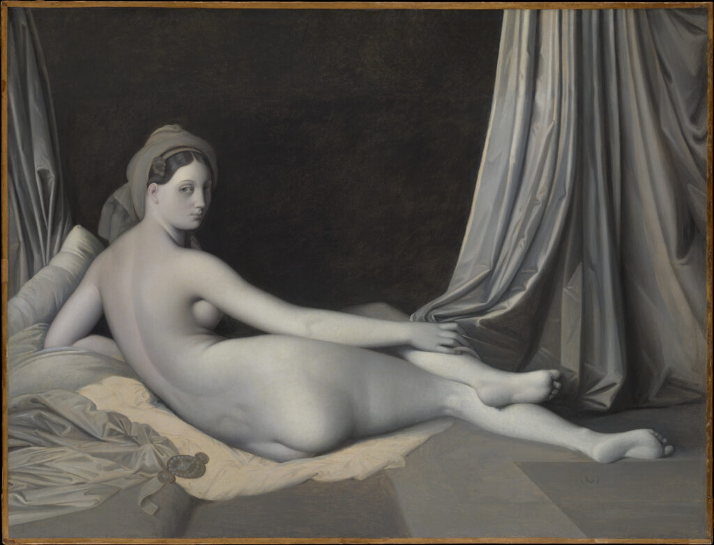Reclining nude in grey tones by Ingres, Odalisque in Grisaille