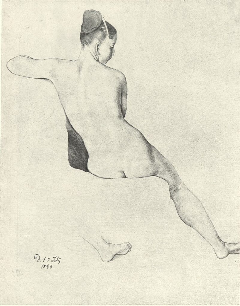 Julius Schnorr von Carolsfeld, Female Back Nude drawing, 1820