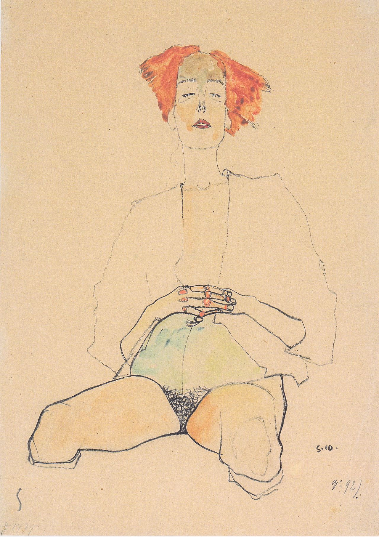 Egon Schiele - Sitzender Halbakt mit rotem Haar (Seated Semi-Nude with Red Hair), 1910