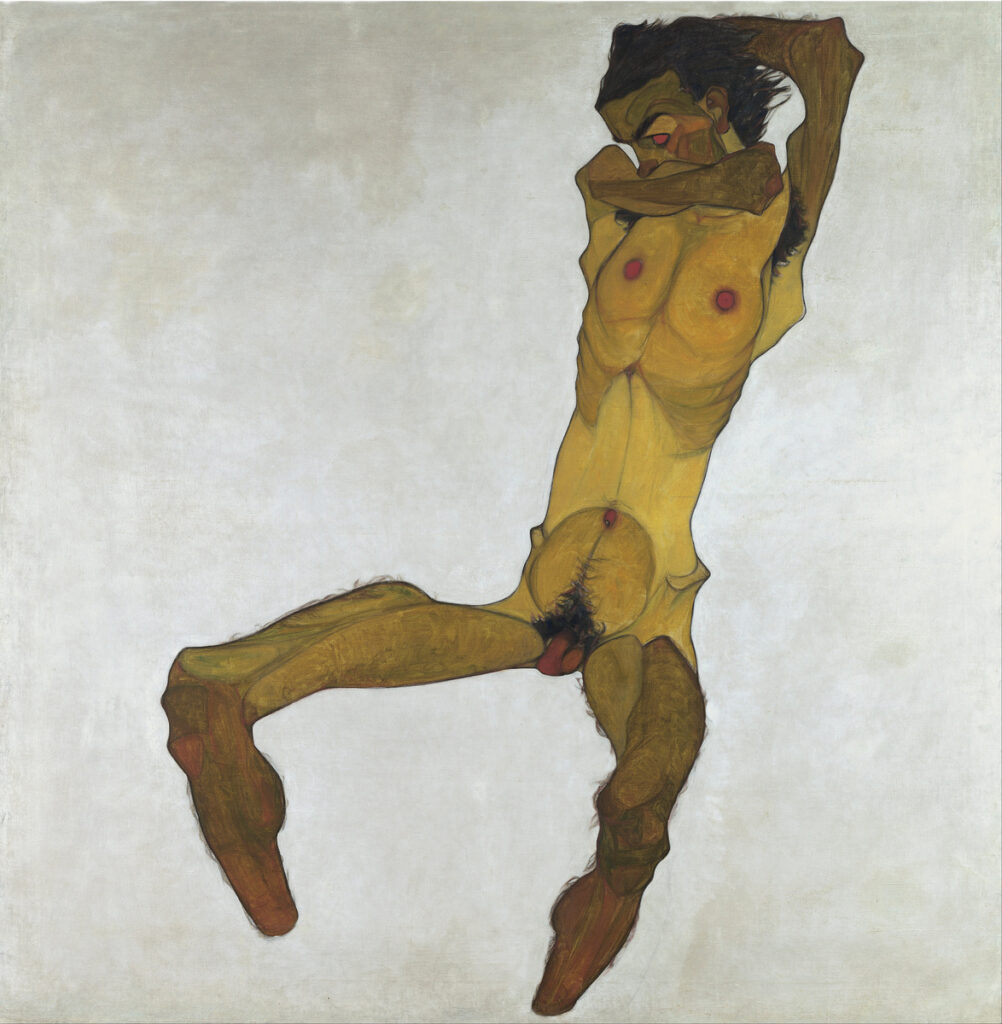 Egon Schiele seated male nude self-portrait 1910 public domain