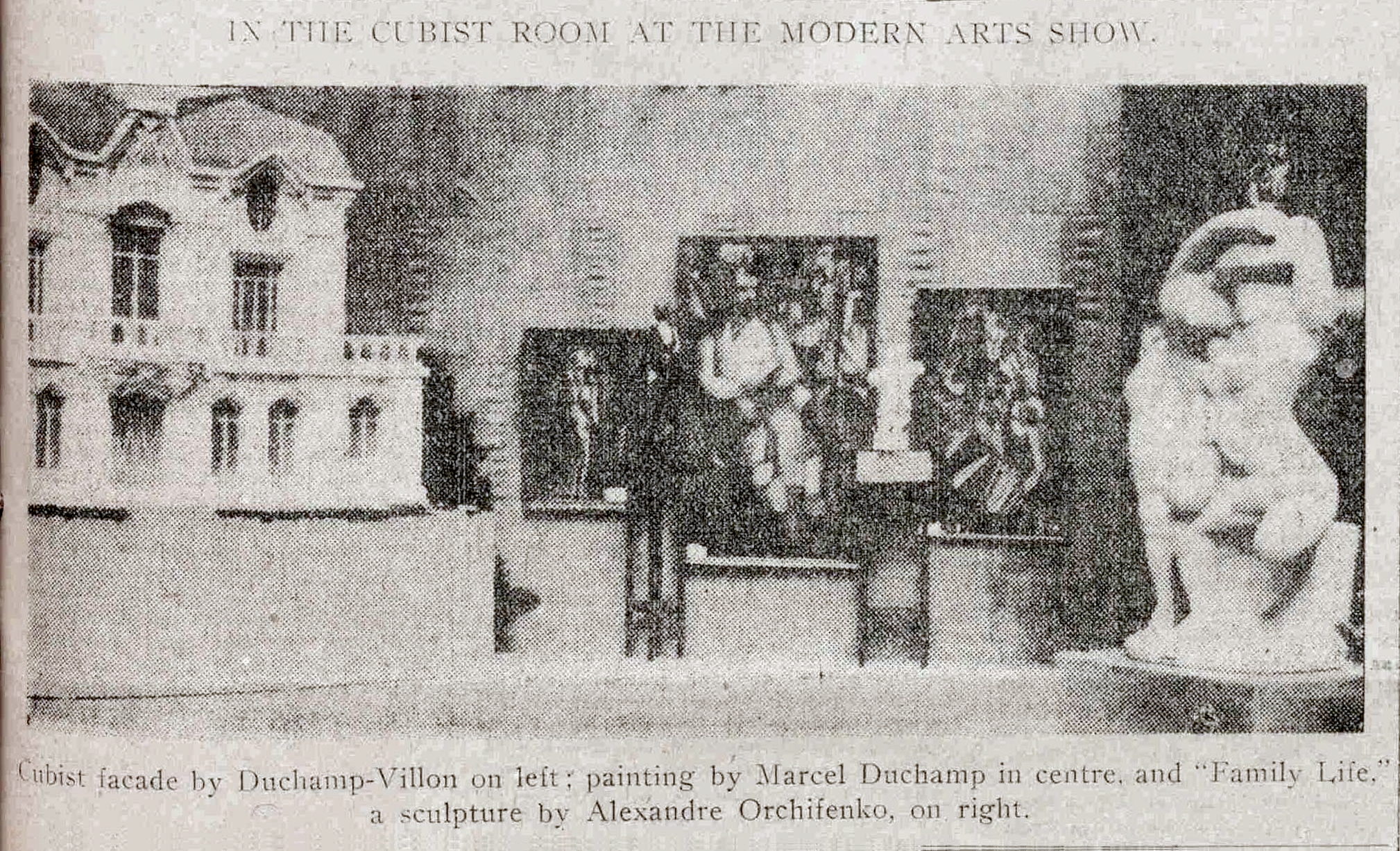 Armory Show 1913 Cubist room showing Marcel Duchamp's Nude Descending a Staircase and other works