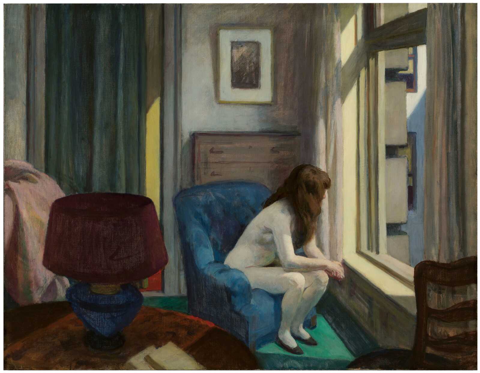 Edward Hopper, Eleven A.M., 1926 — nude woman seated alone in an armchair facing a window, bathed in morning light