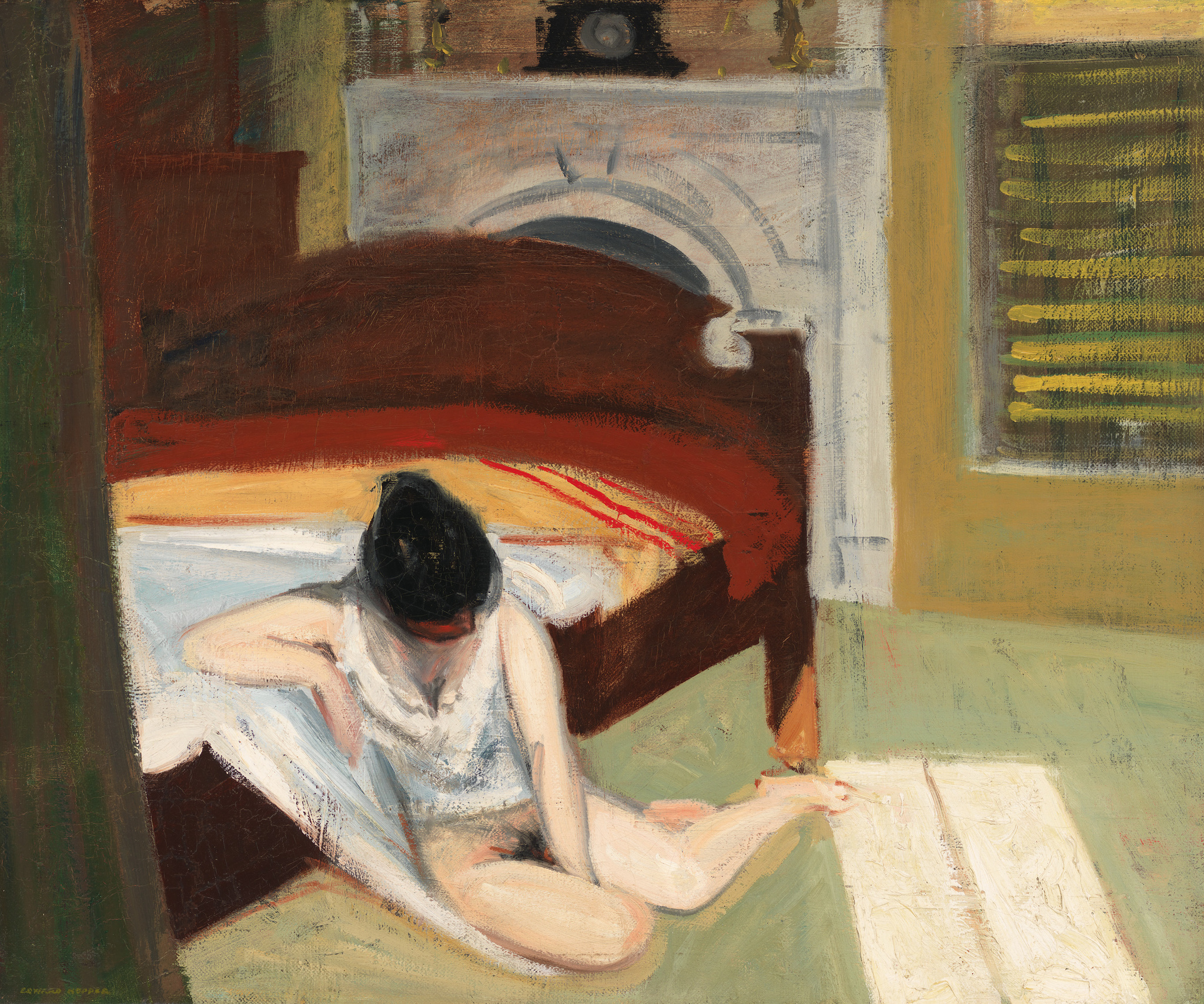 Edward Hopper, Summer Interior, 1909 — nude woman collapsed forward on a bed, face hidden by hair