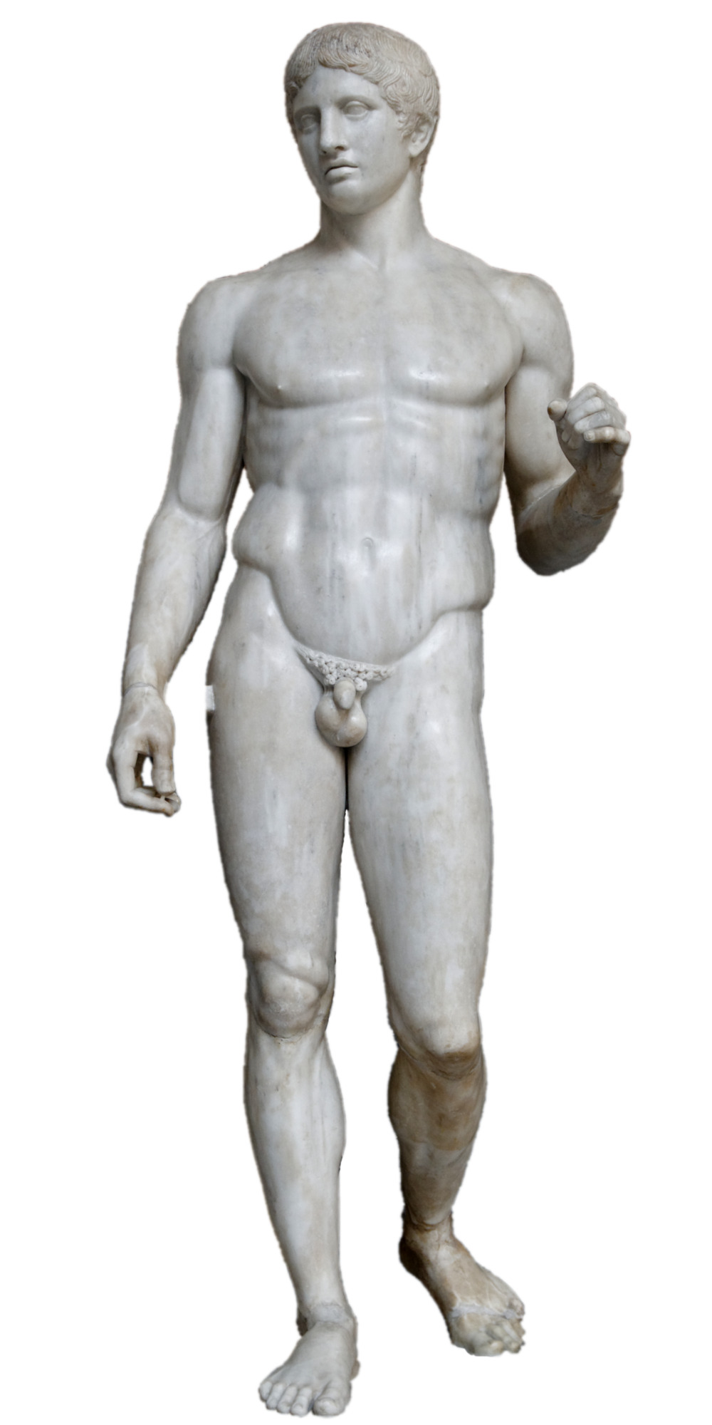 Polykleitos, Doryphoros (Spear Bearer), Roman marble copy after Greek bronze original c. 440 BCE, Museo Archeologico Nazionale, Naples
