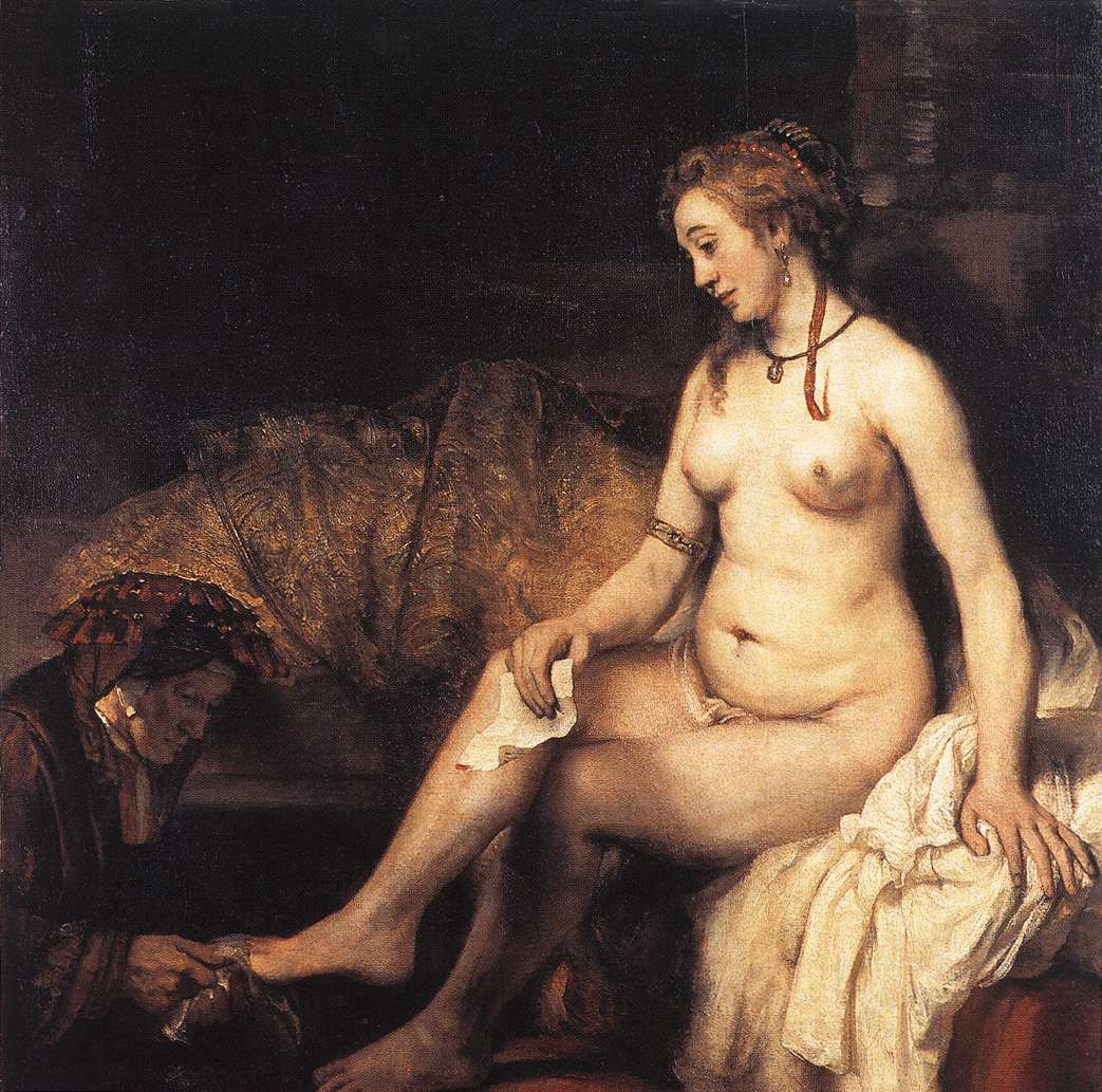 Rembrandt van Rijn, Bathsheba at Her Bath, 1654, Mus\u00e9e du Louvre \u2014 a woman sits nude, holding a letter, her expression one of profound interior sorrow