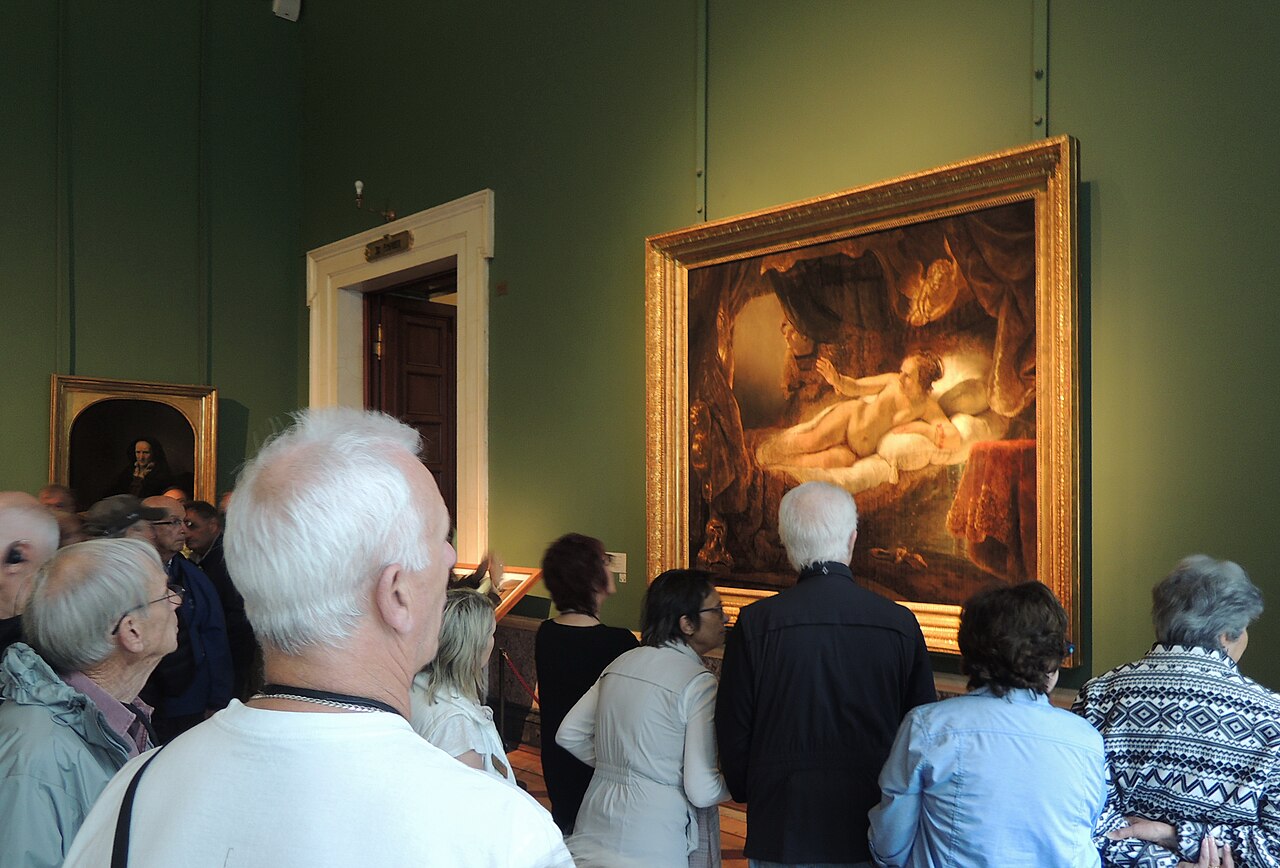 Rembrandt van Rijn, Danae, c. 1636, Hermitage Museum \u2014 a nude woman reclining in bed, reaching toward golden light