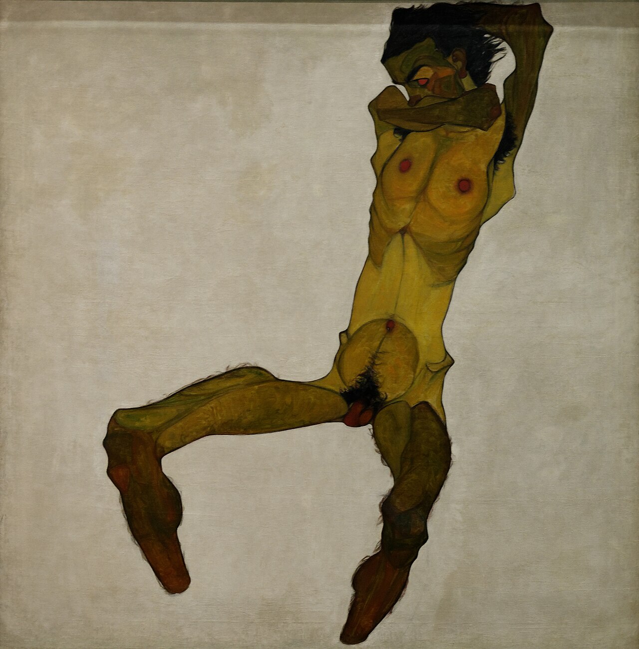 Egon Schiele, Seated Male Nude (Self-Portrait), 1910. Expressionist figure study.
