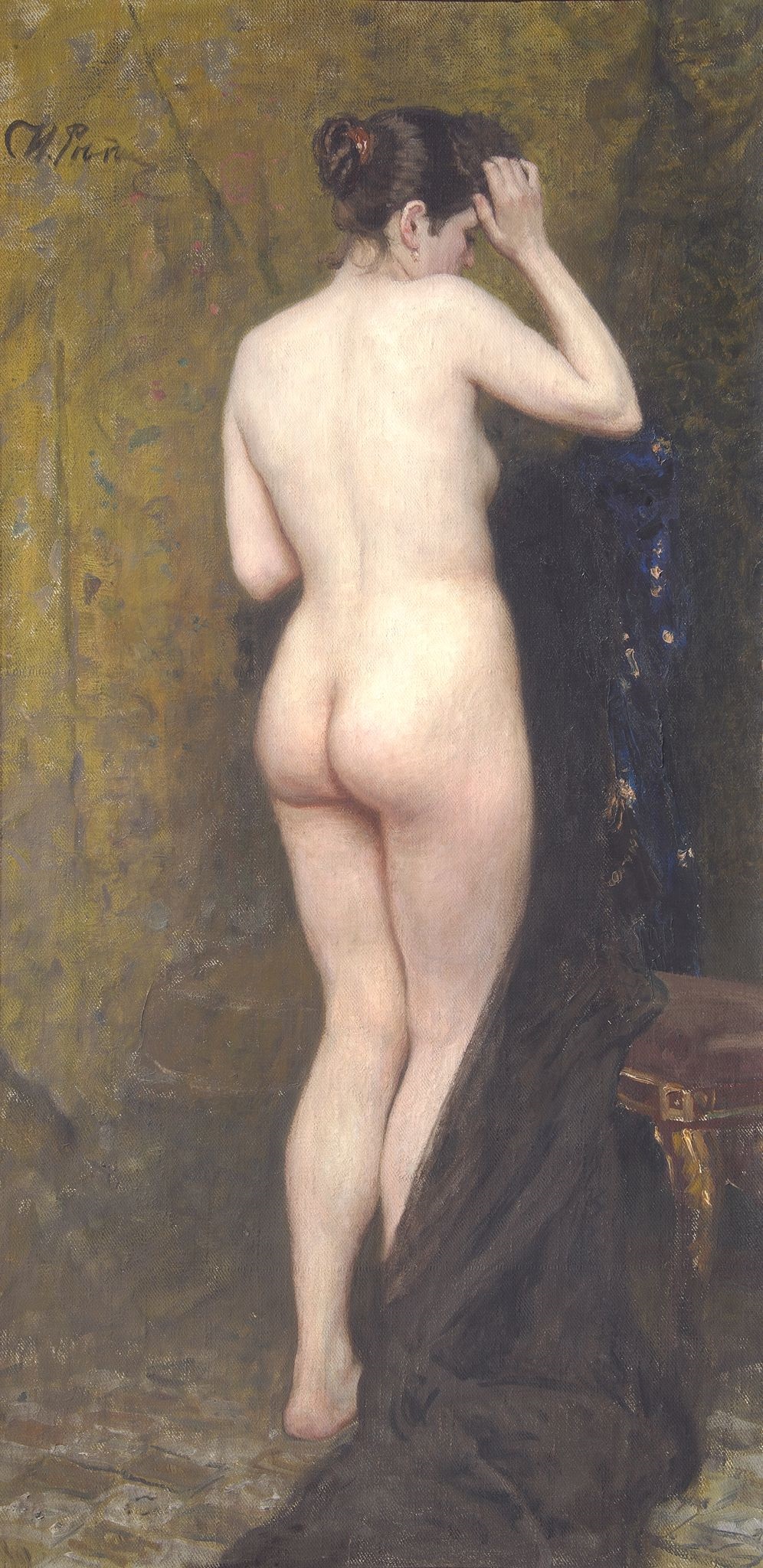 Ilya Repin, Female Nude from Behind, a standing female figure seen from the back, with careful rendering of the spine, shoulders, and the fall of light across skin