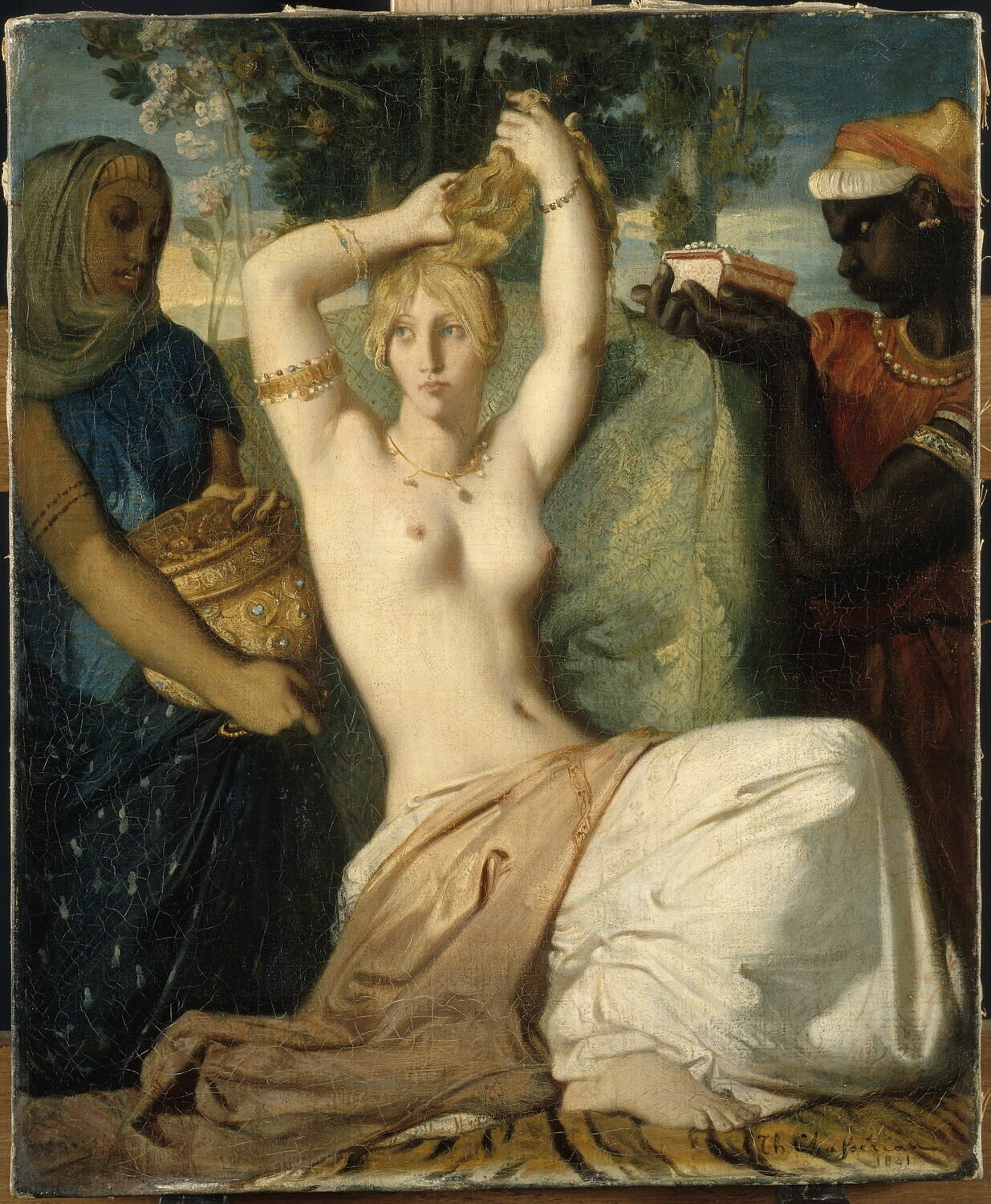 Théodore Chassériau, The Toilet of Esther, 1841, a nude woman preparing at her bath