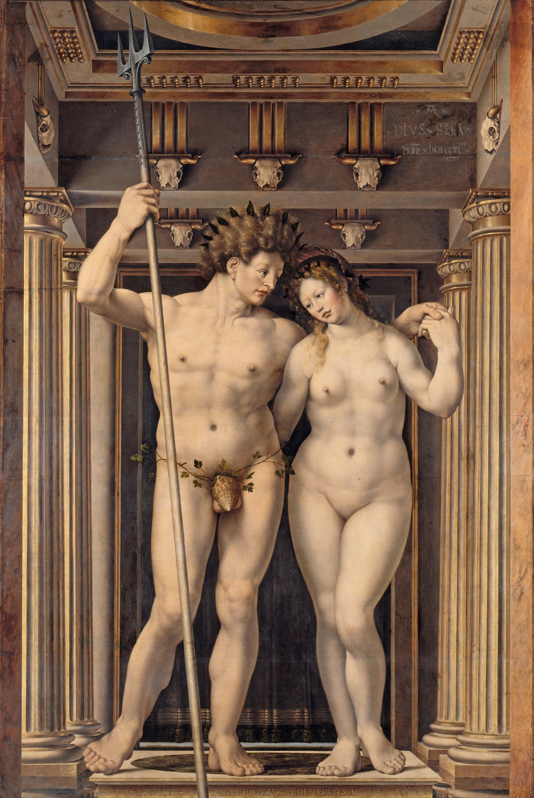 Jan Gossaert, Neptune and Amphitrite, 1516, a full-length male and female nude standing side by side