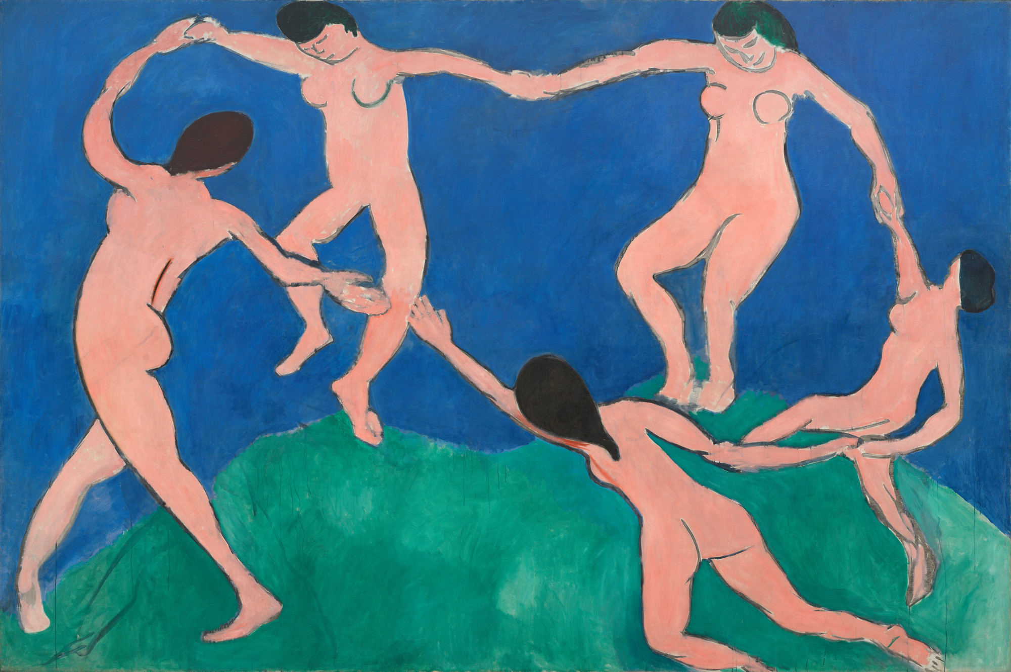 Henri Matisse, The Dance (I), 1909, five nude figures joining hands in a circle