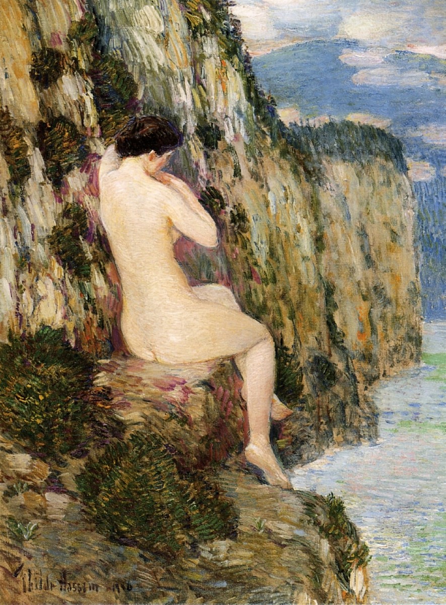 Childe Hassam, Nude on the Cliffs, 1906, public domain painting